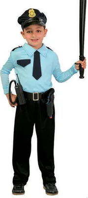 A child wearing a police costume.