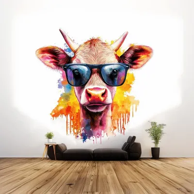buntes Kälbchen mit Sonnenbrille – Decords Wandtattoo, Produktansicht 1