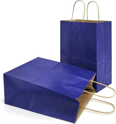 Productafbeelding van Famanu Cadeautas van kraftpapier met handgrepen - Marineblauw - 25 stuks - 21x27x11 cm