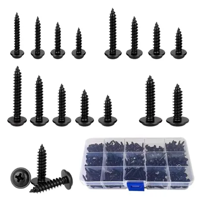 Produktbild von Selbstschneidende Schrauben Set 445 Stk., M3 M3.5 M4 M5, Halbrundkopf, schwarz, für Holz