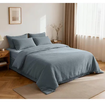 Produktbild von Musselin Bettwäsche 200x220 cm 5-teilig Dunkelgrau 100% Baumwolle