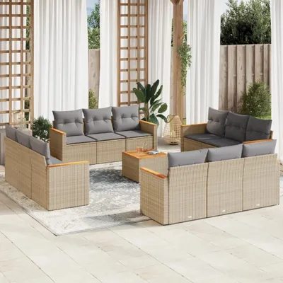 Produktbild von Design 13-tlg. Garten-Sofagarnitur mit Kissen Beige Poly Rattan, Gartenmöbel-Sets 2024 Neu
