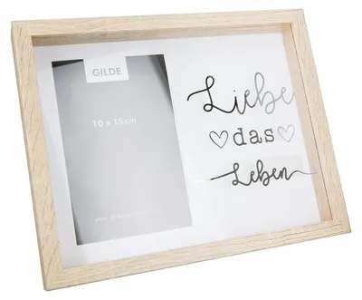 Produktbild von Gilde Fotorahmen, rechteckig, "Liebe das Leben", Spruch, MDF, naturfarben, VE 3, L. 3.5 cm, B. 24.5 cm, H. 19.5 cm 51413 4063387514139