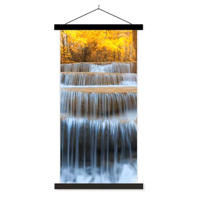 Produktbild von MuchoWow® Textilposter Wasserfall - Natur - Bäume - Herbst - Landschaft 40x80 cm mit schwarzem Rahmen - Wandemalerei