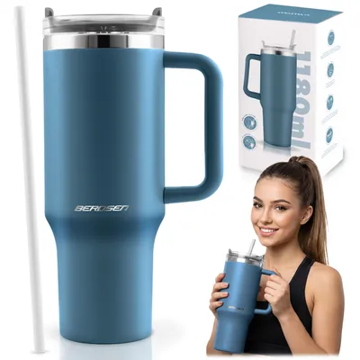 Produktbild von Berdsen Vakuum-Thermosbecher mit Strohhalm, 1180 ml, marineblau