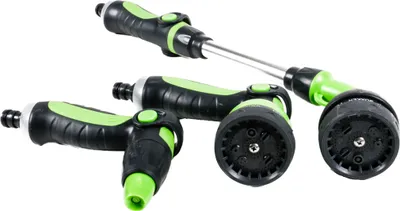 Produktbild von 18 Zoll-Spritzdüsen-Set, 3 Teile mit Gießstab, Handbrause+Spritzdüse von Kinzo Garden, Multifunktionsdüse, 8 Funktionen, Daumenbedienung