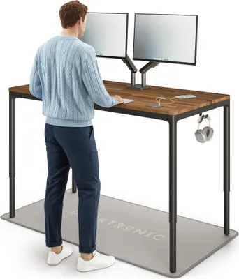 Image de Desktronic Bureau à hauteur réglable électrique HomeMax 160x80cm noir/noyer massif avec fonction mémoire, technologie anti-collision, ports de chargement USB-A et USB-C