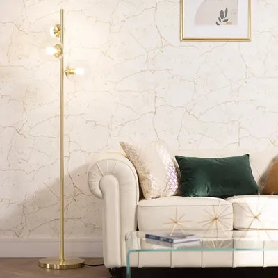 Zdjęcie produktu dla Lampa stojąca szklane kule 3xE27 złota Pugilia Abruzzo