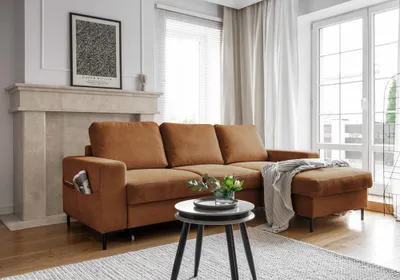 Produktbild von MIUFORM Lofty Lilly - Ecksofa mit Bettfunktion und Bettkasten L-FORM RECHTS - 236x148cm - Ziegelrot - Sofa Schlafsofa Couch