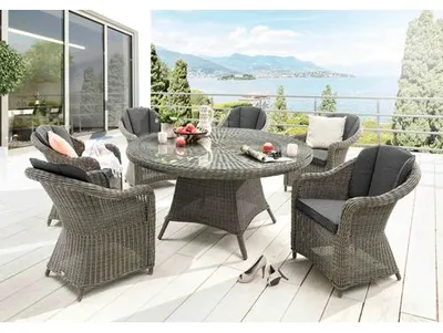 Immagine prodotto di Set da pranzo Destiny Malaga Luna 6 poltrone + tavolo Ø 150x75cm Grigio Vintage