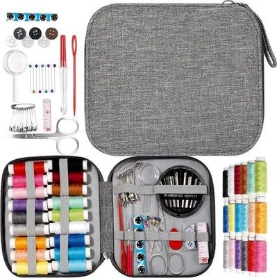 Immagine prodotto di Set da cucito con astuccio, portatile, per la casa, i viaggi, i principianti e le emergenze; contiene filo, forbici e aghi