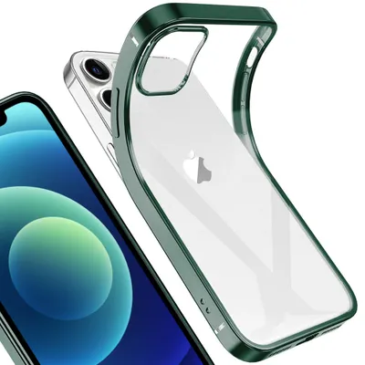 Obrázek produktu pro iPhone 12 Mini Case, Lehký Transparentní Gel TPU Silikonový čtvercový Cover Frame Ochranné pouzdro pro iPhone 12 Mini Night Zelený