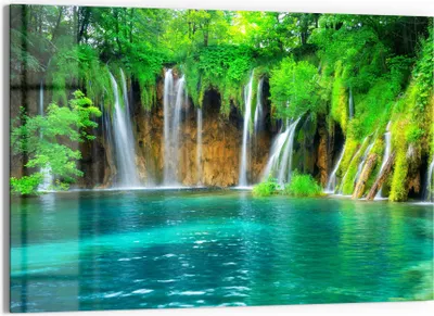 Produktbild von DEQORI Glasbild Echtglas 90x60 cm 'Wasserfälle in Kroatien' Wandbild Bild modern Deko