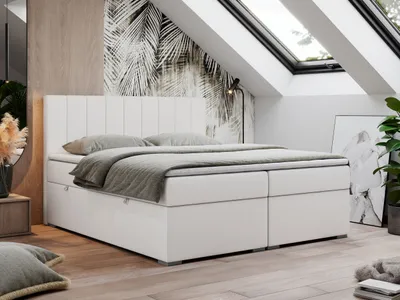 Produktbild von Boxspringbett 180x200, Bett 180x200 mit Matratze und Topper, Boxspringbett mit Bettkästen, Doppelbett - LOPE - 180x200 - Weiß - Kunstleder - H4