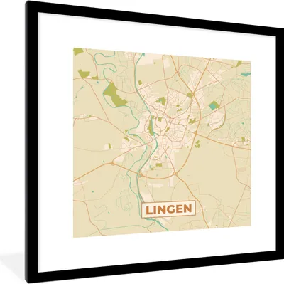 Produktbild von MuchoWow® Gerahmtes Poster Lingen - Karte - Vintage - Stadtplan 40x40 cm - Poster mit Schwarzem Bilderrahmen Wandposter Rahmen Foto Bilder - Poster - Plakat im Rahmen