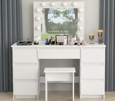 Produktbild von Schminktisch Weiß Mit Spiegel 12 Led Beti7 Hocker
