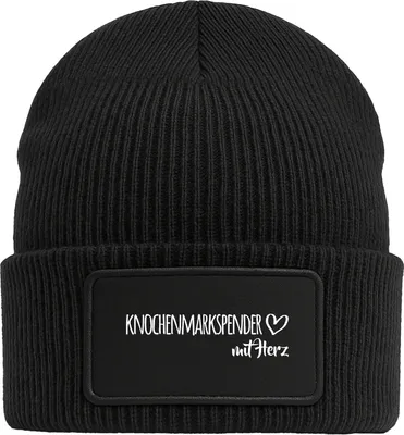 Produktbild von Huuraa Beanie Knochenmarkspender mit Herz Black doppellagige Polyacryl Mütze mit Patch Geschenkidee