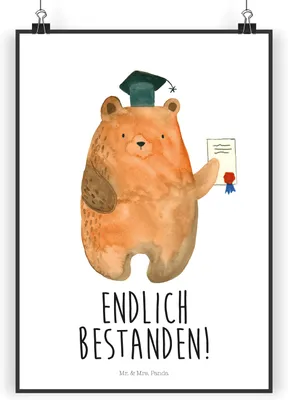 Produktbild von Mr. & Mrs. Panda Bild Bär Prüfung DIN A5 - Weiß - Geschenk, Bestanden, Teddy, wanddeko, Prüfungen, Abschluss, drucke, Abitur, Zeugnis, Posterdruck, Kunstdruck, poster