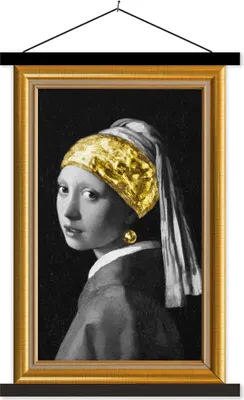 Produktbild von MuchoWow® Textilposter Mädchen mit Perlenohrring - Vermeer - Gold - Rahmen 120x180 cm mit schwarzem Rahmen - Fotos