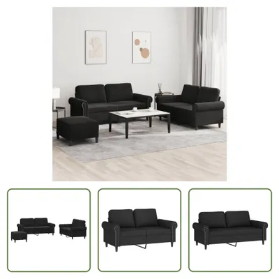Produktbild von The Living Store 3-tlg. Sofagarnitur mit Kissen Schwarz Samt