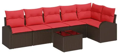Image de Ensemble de canapés de jardin vidaXL, 7 pièces, en polyrotin marron
