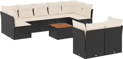 Produktbild von vidaXL 10-tlg. Garten-Sofagarnitur mit Kissen Schwarz Poly Rattan