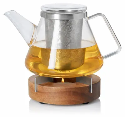 Produktbild von Teekannen Set Fusion 1 Liter mit Stövchen Tuto Glas Edelstahl Akazienholz