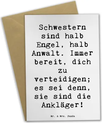 Produktbild von Mr. & Mrs. Panda Grußkarte Spruch Schwesternwunder - Weiß - Geschenk, familienbeziehung, weihnachtskarten, handgemacht, Liebe, osterkarte, Geschwisterliebe, osterkarten