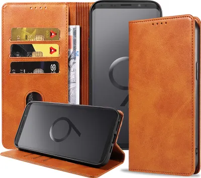 Produktbild von Smartphonica Samsung Galaxy S9 Plus leren  hoesje met magnetische sluiting en pashouders book case – Bruin
