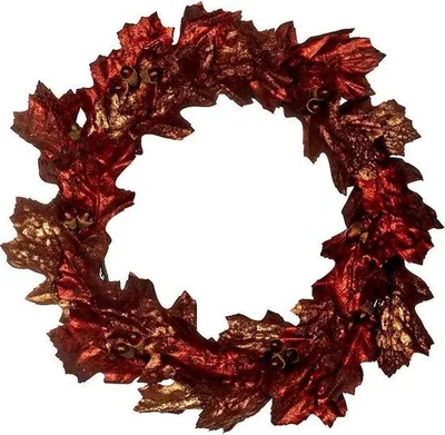 Productafbeelding van Goodwill-krans, landelijk design, eikenblad, zijde, rood-bruin gemêleerd, diameter 60 cm