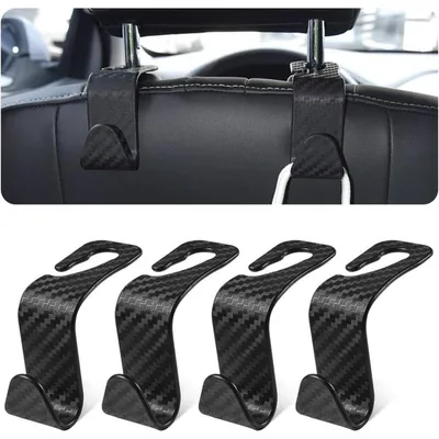 Image de Crochets pour repose-tête de voiture, lot de 4, aspect carbone, universels, pour sacs, courses, jouets
