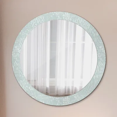 Produktbild von Ø80cm Spiegel - Glasrahmen mit Aufdruck - Wandspiegel Schlafzimmer - Hand gezeichnet Komposition