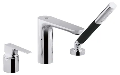 3-Loch Armatur mit Handbrause, 2 Strahlarten, Chrom
