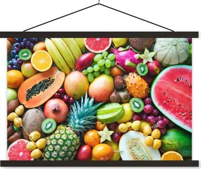 Produktbild von MuchoWow® Textilposter Obst - Ananas - Tropisch 120x80 cm mit schwarzem Rahmen - Wanddeko