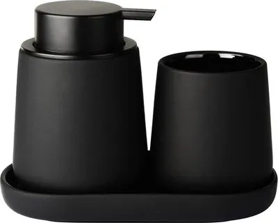 Image de Accessoires de salle de bain, ensemble 3 pièces, comprenant un distributeur de savon de 350 ml, un verre à brosse à dents de 320 ml et un porte-savon, adapté à la salle de bain, au lavabo, distributeur de savon moussant