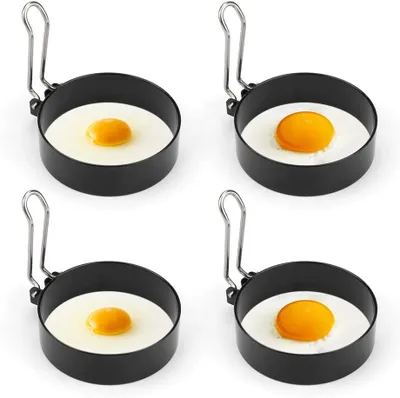 Produktbild von Edelstahl Ei Ring 4er Spiegeleiform für Bratpfanne Ei Ringe Pfannkuchenform Rund Omelett Form Für Eier Kochen,7*2cm
