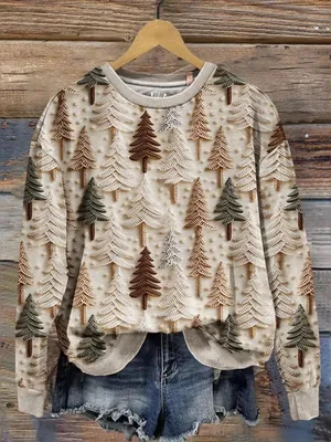 Produktbild von ASKSA Damen Weihnachtspullover Lustig 3D Drucken Weihnachten Sweatshirt Langarm Print Rundhals Niedlich Kapuzenpullover Weihnachtspulli Damen Xmas Pullover,B Aprikose,L