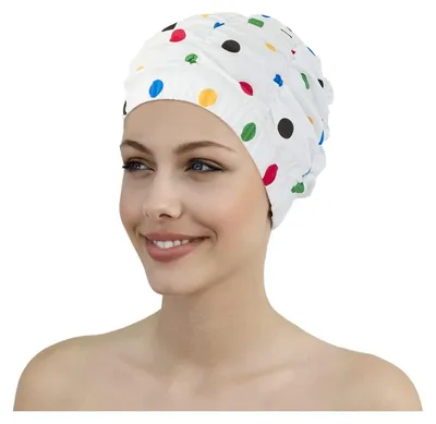 Produktbild von Fashy Damen Duschhaube, weiß mit bunten Punkten, 3631