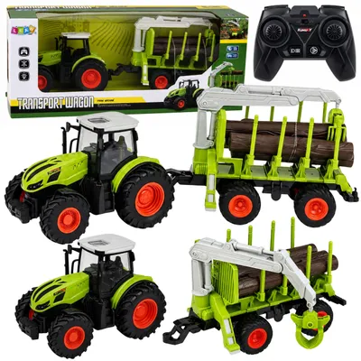 Productafbeelding van Rc op afstand bestuurbare tractor met bosaanhangwagen en houtgrijper 1:24