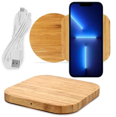 Produktbild von Qi Ladegerät für Apple iPhone 17 16 16e 15 Plus Pro Max Bambus 15W Ladestation