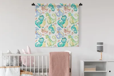 Produktbild von MuchoWow® Wandteppich Wandbehang Dinosaurier - Aquarell - Kinder - Kinder - Kinder 90x90 cm Tapisserie Dekoration Wandtuch - Wandaufhänger