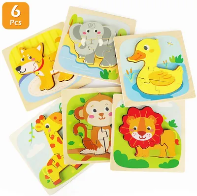 Produktbild von Holzpuzzle Spielzeug ab 1, 2, 3 Jahren Puzzle Holz für Baby Kinder, Steckpuzzle Montessori Kinderspielzeug, 3D Steckspielzeug Tiere, Lernspielzeug Sortierspiel als Pädagogische Geschenke