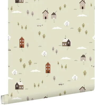 Imagen del producto de ESTAhome papel pintado casitas lindas verde 50 x 900 cm