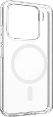 A clear, transparent phone case with a MagSafe ring visible inside.