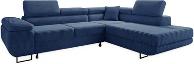 Produktbild von Easy4You Ecksofa Blau Astorp Kord L-Form – 277 cm - Schlafsofa mit Bettkasten und Schlaffunktion - Eckcouch mit Stauraum und Metallfüße – Rechts – Stoff Kord Poso 05
