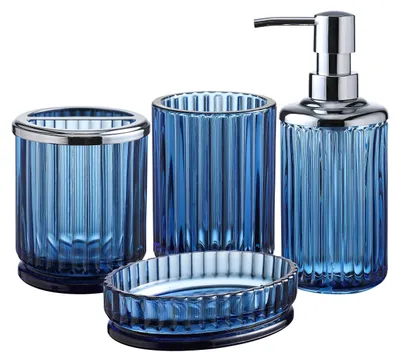 Productafbeelding van Omgoods - 4-delige Blauw Glazen Badkamer Accessoire Set