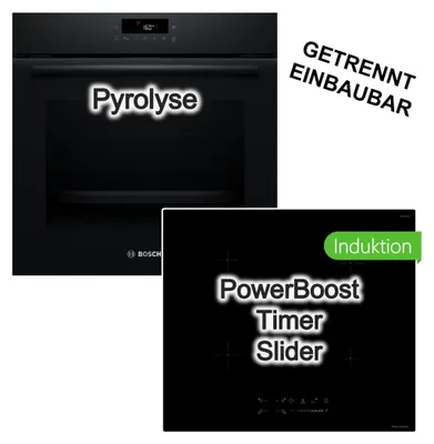 Produktbild von Herdset Bosch 3D Heißluft Pyrolyse AutoPilot 10+ keenberk Induktionskochfeld Booster Touch Slider Glaskeramik