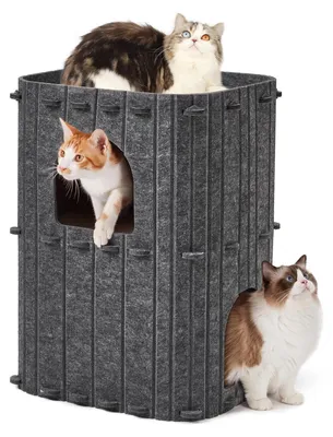 Productafbeelding van Kattenhuis - Kattenhuis voor binnen - 2 verdiepingen - Vilt - 45 x 36,5 x 60 cm