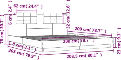 Obrázek produktu pro Rám postele s čelem a LED osvětlením kouřový dub 200x200 cm