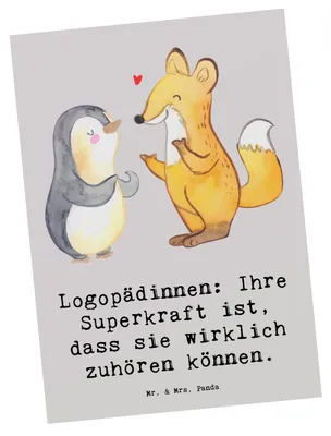 Produktbild von Mr. & Mrs. Panda Postkarte Logopädin Superkraft - Grau Pastell - Geschenk, Ansichtskarten, Beruf, Postkarten, Sprachtherapie, Berufsalltag, Einfühlungsvermögen, Grußkarte